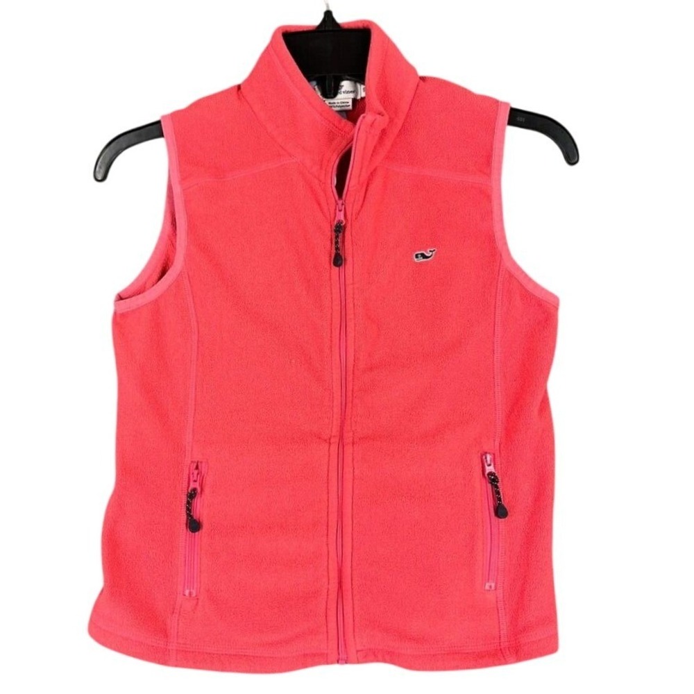 Vineyard Vines Fleece Sweater Vest Girls‎ S Red Fleece Zip Up Outerwear Camping